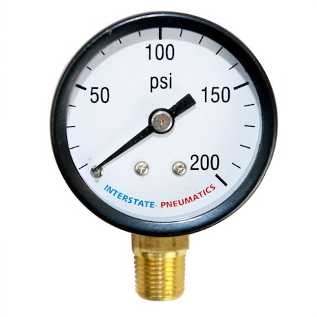 Interstate Pneumatics Pressure Gauge, 0 to 200 PSI psi, 1-1/2 in Dial, 1/8 in NPT Bottom Location G2001-200